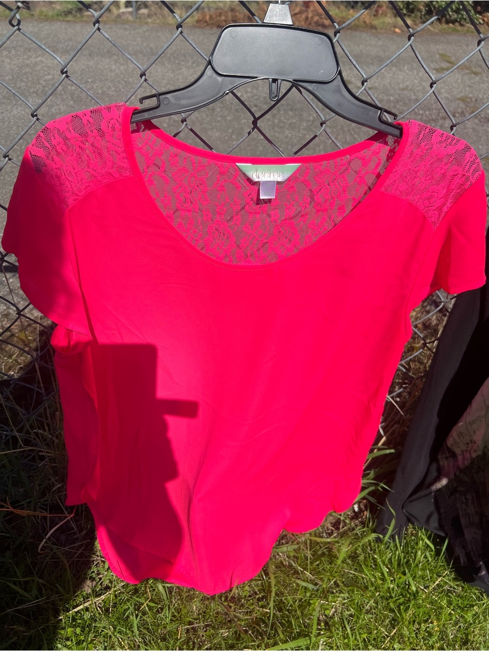 Hot Pink Lace-Yoke Scoop Neck Top